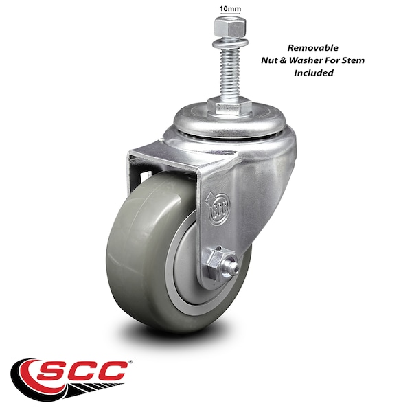 Service Caster 3 Inch SS Gray Polyurethane Wheel Swivel 10mm Threaded Stem Caster Set SCC SCC-SSTS20S314-PPUB-M1015-4 - main